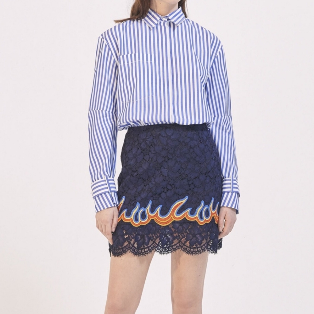 Sandro Navy Lace Mini Skirt With Orange Accents